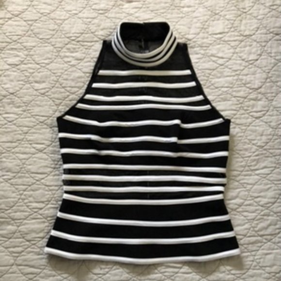 Women's JM Collection Striped High Neck Tank Top Size 8 - Picture 1 of 9